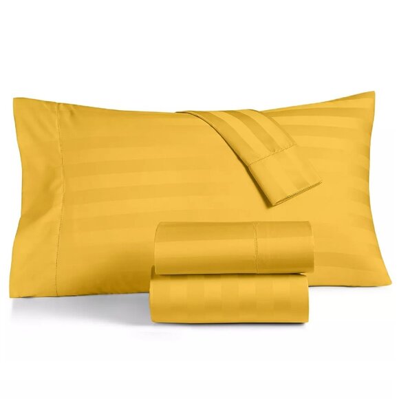 SAFFRON YELLOW Charter Club Damask Stripe 550TC Cotton CAL KING X-Deep Sheet Set - Picture 11 of 11